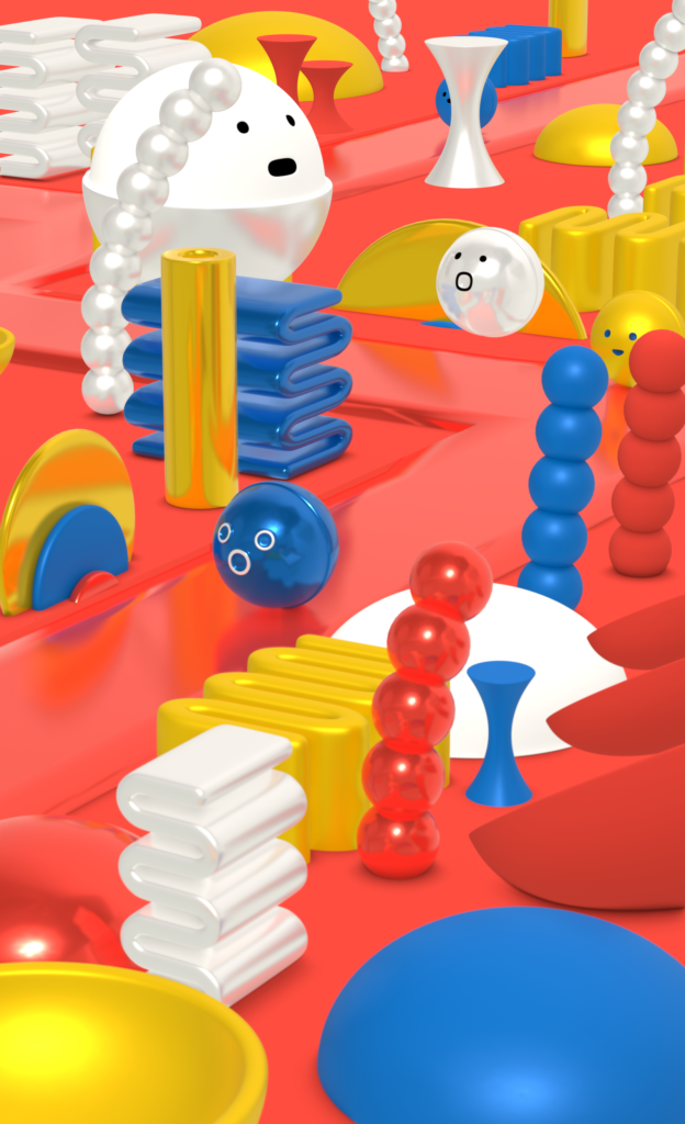 A ball-shaped character bounces along.